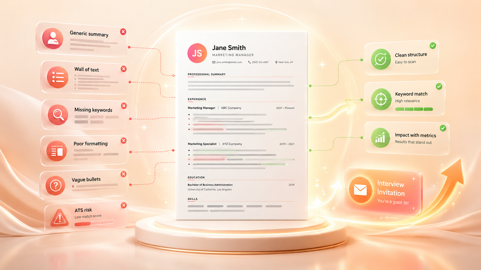 Warm 3D illustration — Resume Mistakes That Quietly Cost You Interviews